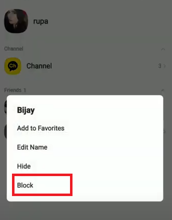 как заблокировать человека в KakaoTalk